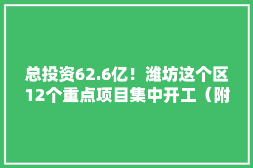 总投资62.6亿！潍坊这个区12个重点项目集中开工（附项目介绍） 总投资62.6亿！潍坊这个区12个重点项目集中开工（附项目介绍） 互联通信