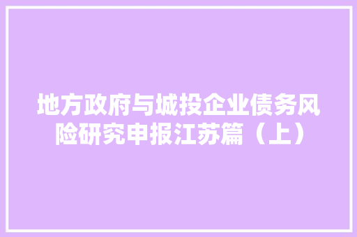 地方政府与城投企业债务风险研究申报江苏篇（上）