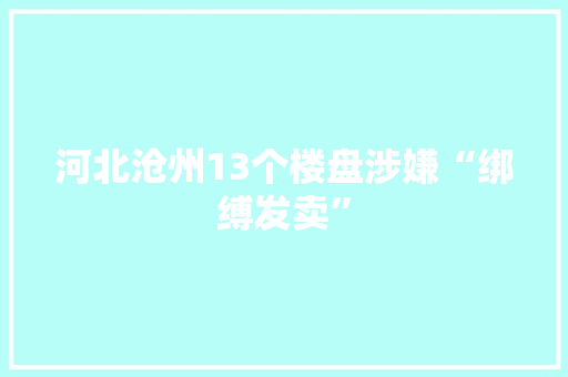 河北沧州13个楼盘涉嫌“绑缚发卖” 人工智能
