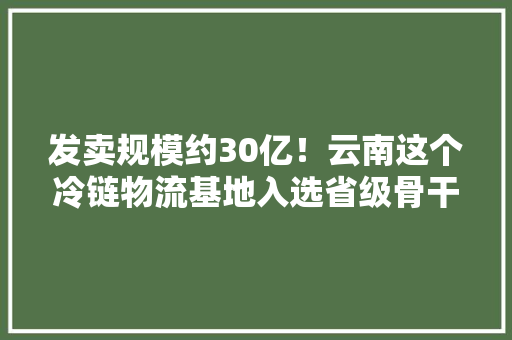 发卖规模约30亿！云南这个冷链物流基地入选省级骨干基地培植名单 发卖规模约30亿！云南这个冷链物流基地入选省级骨干基地培植名单 人工智能