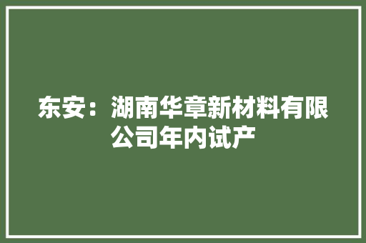 东安：湖南华章新材料有限公司年内试产