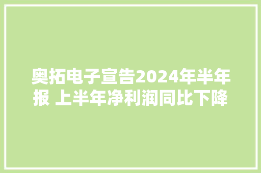 奥拓电子宣告2024年半年报 上半年净利润同比下降近九成 奥拓电子宣告2024年半年报 上半年净利润同比下降近九成 人工智能