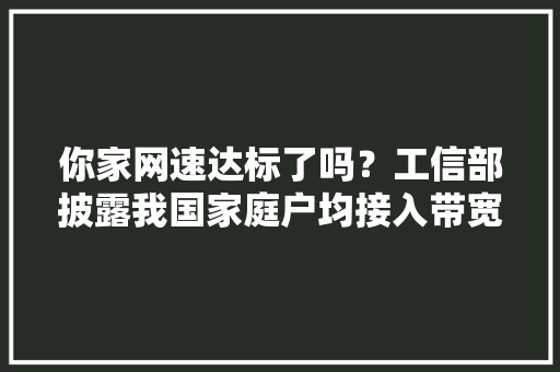 你家网速达标了吗？工信部披露我国家庭户均接入带宽速度