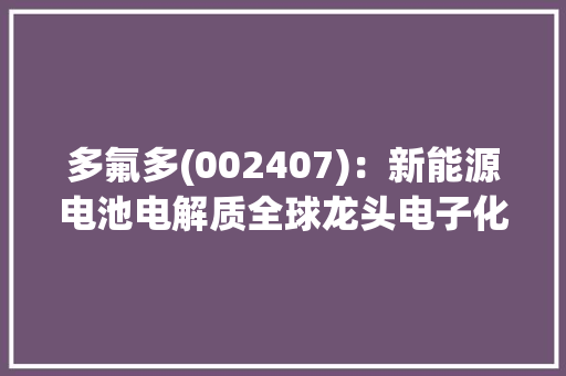 多氟多(002407)：新能源电池电解质全球龙头电子化学产品打造第二成长极 多氟多(002407)：新能源电池电解质全球龙头电子化学产品打造第二成长极 人工智能