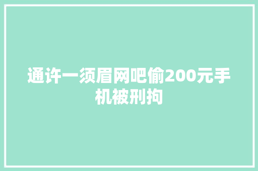 通许一须眉网吧偷200元手机被刑拘 通许一须眉网吧偷200元手机被刑拘 智能科技