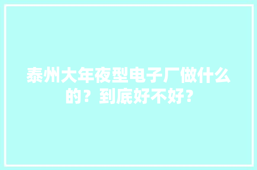 泰州大年夜型电子厂做什么的？到底好不好？ 泰州大年夜型电子厂做什么的？到底好不好？ 人工智能