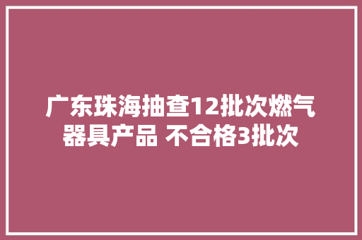 广东珠海抽查12批次燃气器具产品 不合格3批次