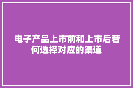 电子产品上市前和上市后若何选择对应的渠道 电子产品上市前和上市后若何选择对应的渠道 人工智能