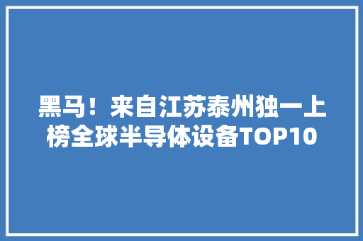 黑马！来自江苏泰州独一上榜全球半导体设备TOP10的国产厂商！