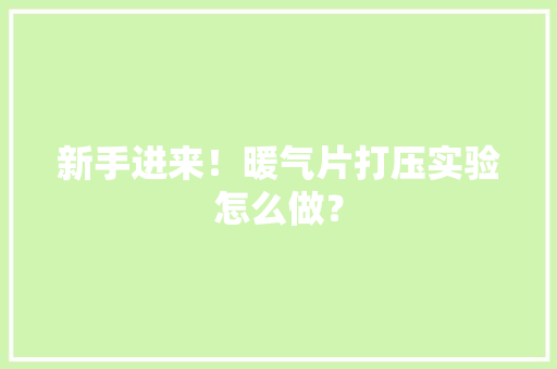 新手进来！暖气片打压实验怎么做？