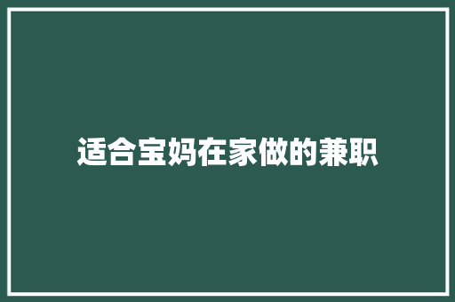 适合宝妈在家做的兼职 适合宝妈在家做的兼职 智能科技
