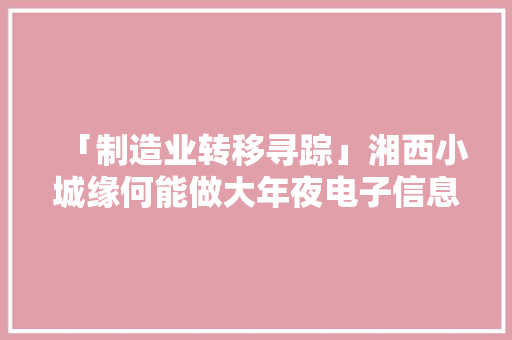 「制造业转移寻踪」湘西小城缘何能做大年夜电子信息家当？