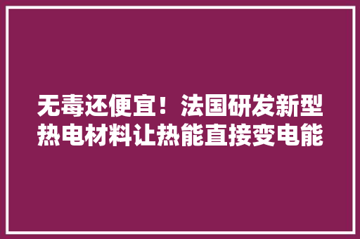 无毒还便宜！法国研发新型热电材料让热能直接变电能？