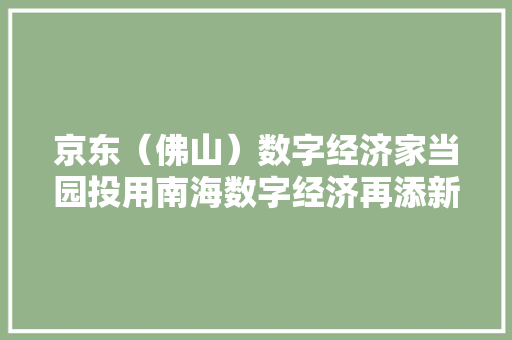 京东（佛山）数字经济家当园投用南海数字经济再添新引擎