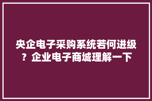 央企电子采购系统若何进级？企业电子商城理解一下