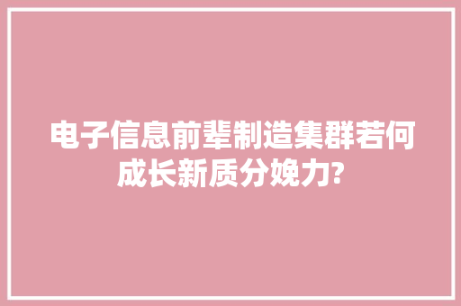 电子信息前辈制造集群若何成长新质分娩力?