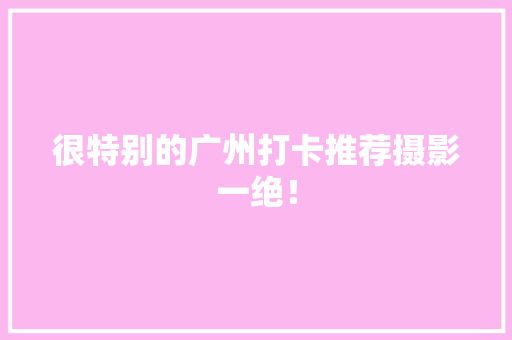 很特别的广州打卡推荐摄影一绝！