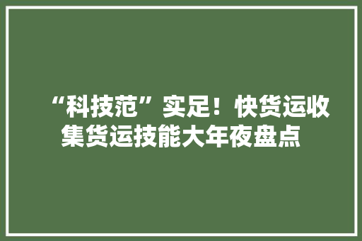 “科技范”实足！快货运收集货运技能大年夜盘点
