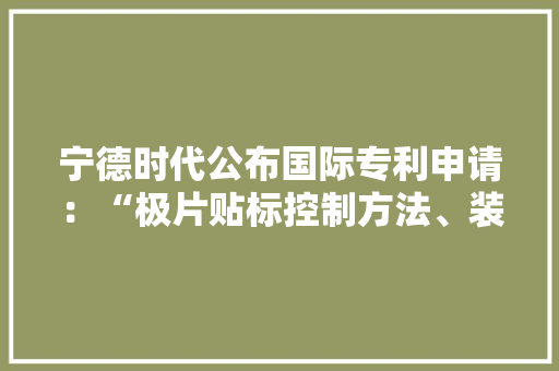 宁德时代公布国际专利申请：“极片贴标控制方法、装配、电子设备及存储介质”