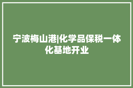 宁波梅山港|化学品保税一体化基地开业