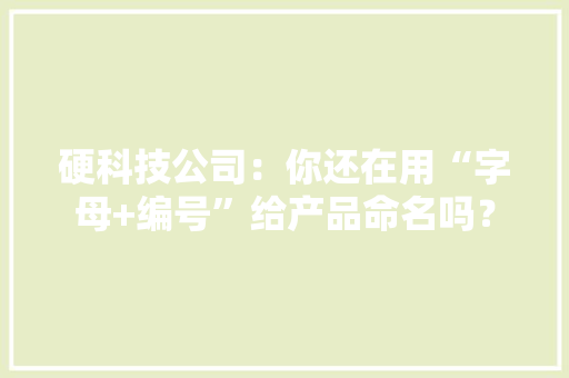 硬科技公司：你还在用“字母+编号”给产品命名吗？