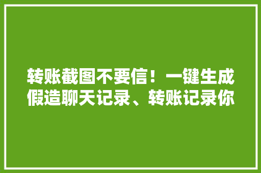 转账截图不要信！一键生成假造聊天记录、转账记录你知道吗？