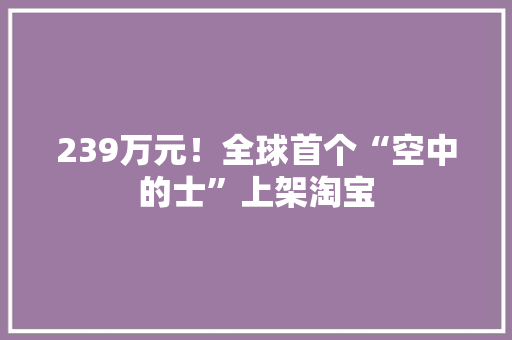 239万元！全球首个“空中的士”上架淘宝 239万元！全球首个“空中的士”上架淘宝 互联通信
