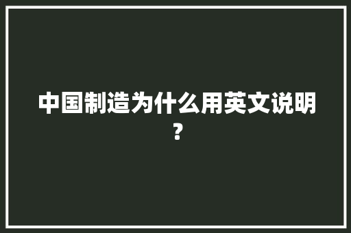 中国制造为什么用英文说明？ 中国制造为什么用英文说明？ 智能科技