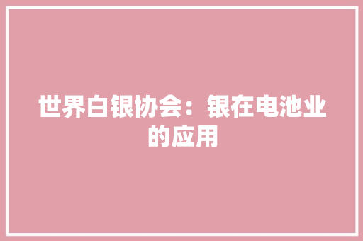 世界白银协会：银在电池业的应用 世界白银协会：银在电池业的应用 智能科技