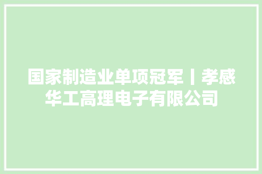 国家制造业单项冠军丨孝感华工高理电子有限公司