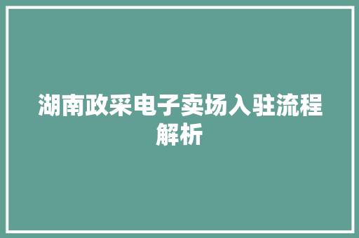 湖南政采电子卖场入驻流程解析