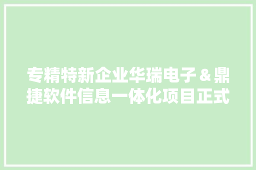 专精特新企业华瑞电子＆鼎捷软件信息一体化项目正式启动！ 专精特新企业华瑞电子＆鼎捷软件信息一体化项目正式启动！ 人工智能