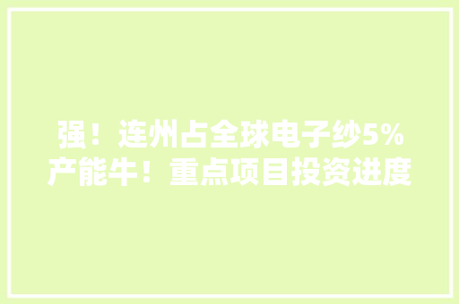 强！连州占全球电子纱5%产能牛！重点项目投资进度列清远第一