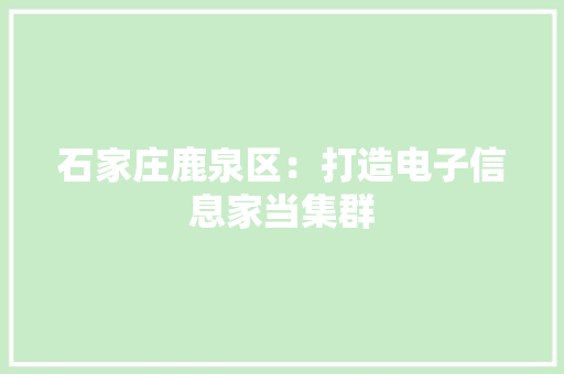 石家庄鹿泉区：打造电子信息家当集群