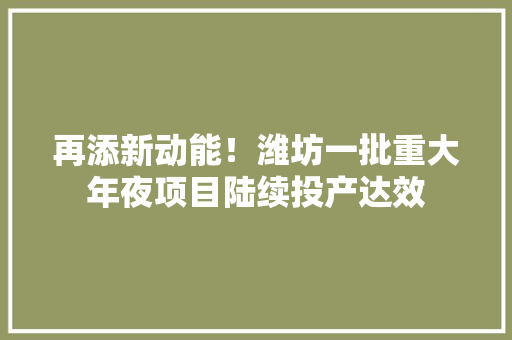 再添新动能！潍坊一批重大年夜项目陆续投产达效 再添新动能！潍坊一批重大年夜项目陆续投产达效 互联通信