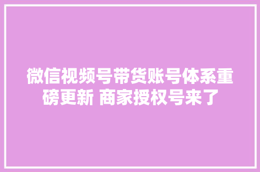 微信视频号带货账号体系重磅更新 商家授权号来了