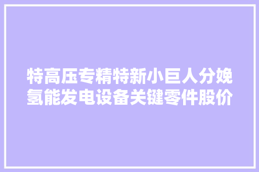 特高压专精特新小巨人分娩氢能发电设备关键零件股价5元出头