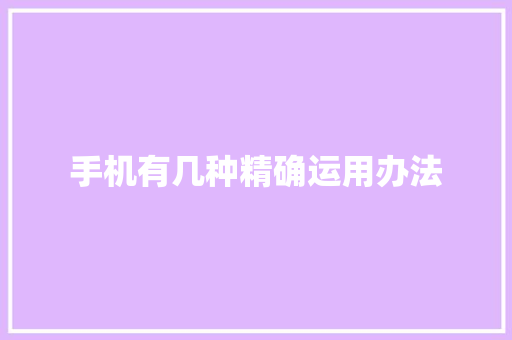 手机有几种精确运用办法 手机有几种精确运用办法 人工智能