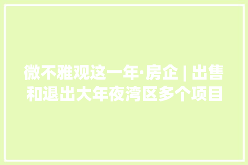 微不雅观这一年·房企 | 出售和退出大年夜湾区多个项目后世茂海峡若何守住“余粮”？