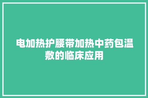 电加热护腰带加热中药包温敷的临床应用 电加热护腰带加热中药包温敷的临床应用 人工智能