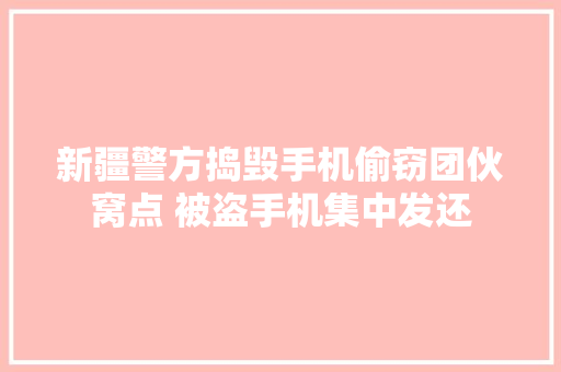 新疆警方捣毁手机偷窃团伙窝点 被盗手机集中发还 新疆警方捣毁手机偷窃团伙窝点 被盗手机集中发还 智能科技