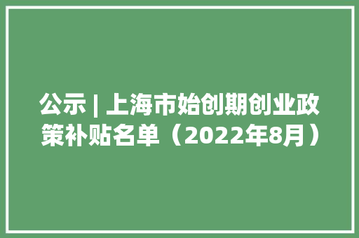 公示 | 上海市始创期创业政策补贴名单（2022年8月） 公示 | 上海市始创期创业政策补贴名单（2022年8月） 人工智能