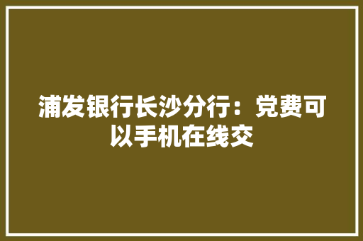 浦发银行长沙分行：党费可以手机在线交