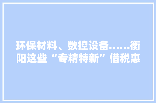 环保材料、数控设备……衡阳这些“专精特新”借税惠“加速跑”