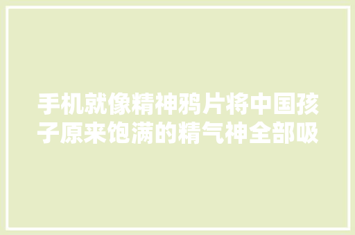 手机就像精神鸦片将中国孩子原来饱满的精气神全部吸走了！
