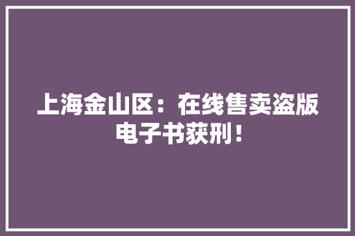 上海金山区：在线售卖盗版电子书获刑！ 上海金山区：在线售卖盗版电子书获刑！ 人工智能