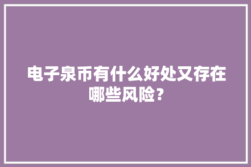 电子泉币有什么好处又存在哪些风险？ 电子泉币有什么好处又存在哪些风险？ 智能家居