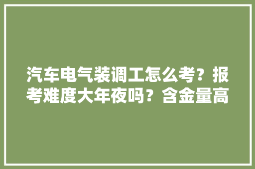 汽车电气装调工怎么考？报考难度大年夜吗？含金量高吗？ 汽车电气装调工怎么考？报考难度大年夜吗？含金量高吗？ 智能科技