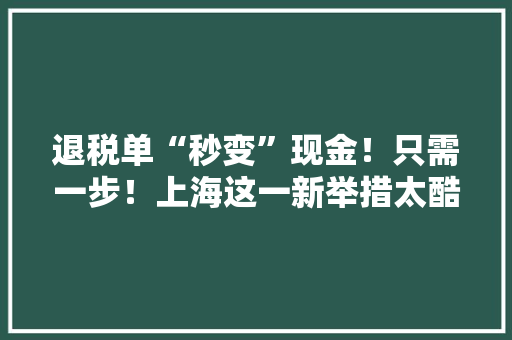 退税单“秒变”现金！只需一步！上海这一新举措太酷了 退税单“秒变”现金！只需一步！上海这一新举措太酷了 智能家居