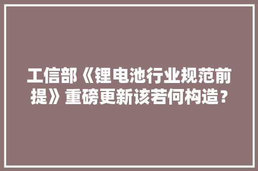 工信部《锂电池行业规范前提》重磅更新该若何构造？